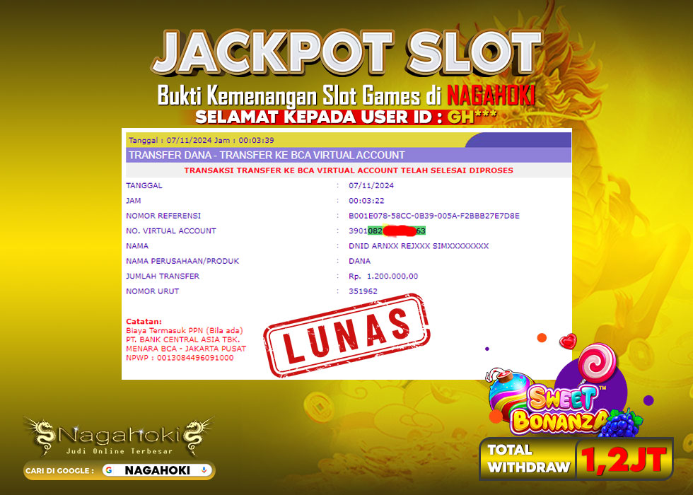 NAGAHOKI JACKPOT SLOT SWEET BONANZA Rp.1.200.000.,- LUNAS